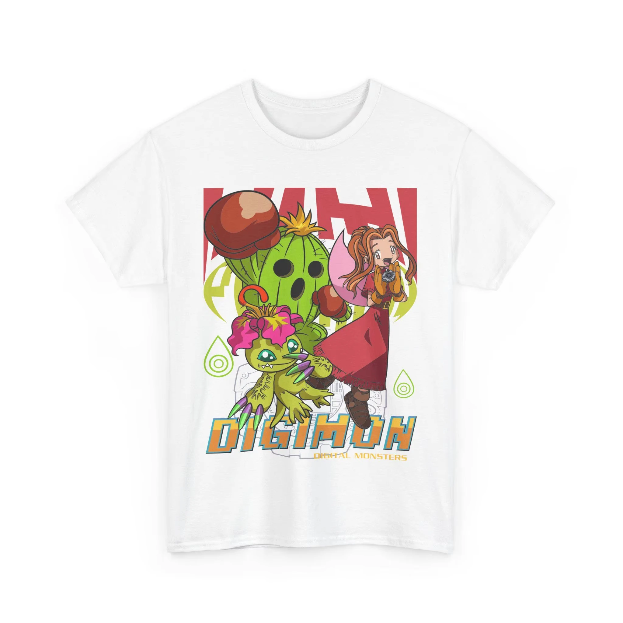 2026 Digimon Single Sided T-shirt Mimi Palmon Togemon Classic Digimon Anime Print Oversized Cotton Tee For 90s Retro Anime Fans