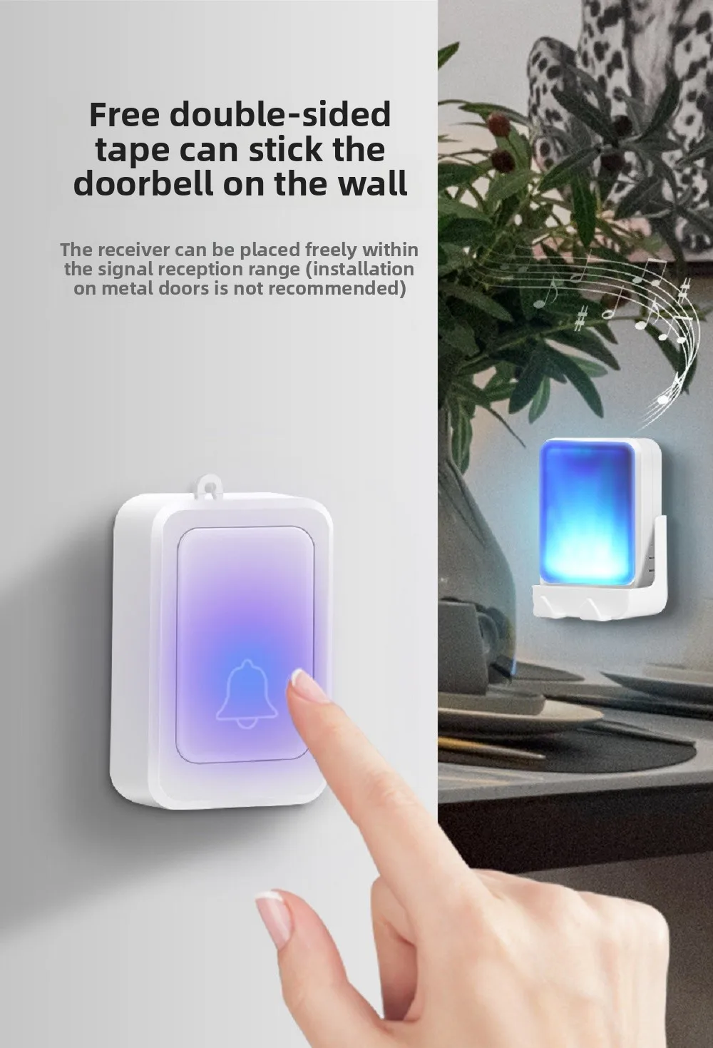 A0101 Campanello con suono e luce telecomandati wireless senza fili, a lunga distanza