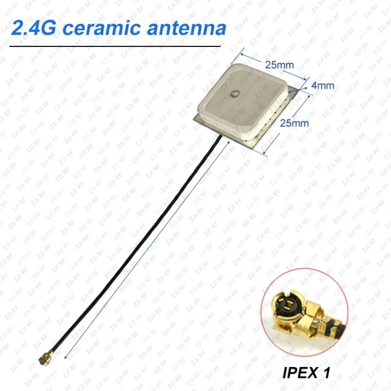 2.4G 2.4Ghz Internal Ceramic Antenna High Gain 5dbi 25*25*4mm with U.FL10cm for ZigBee Wifi Bluetooth UAV Remote Control