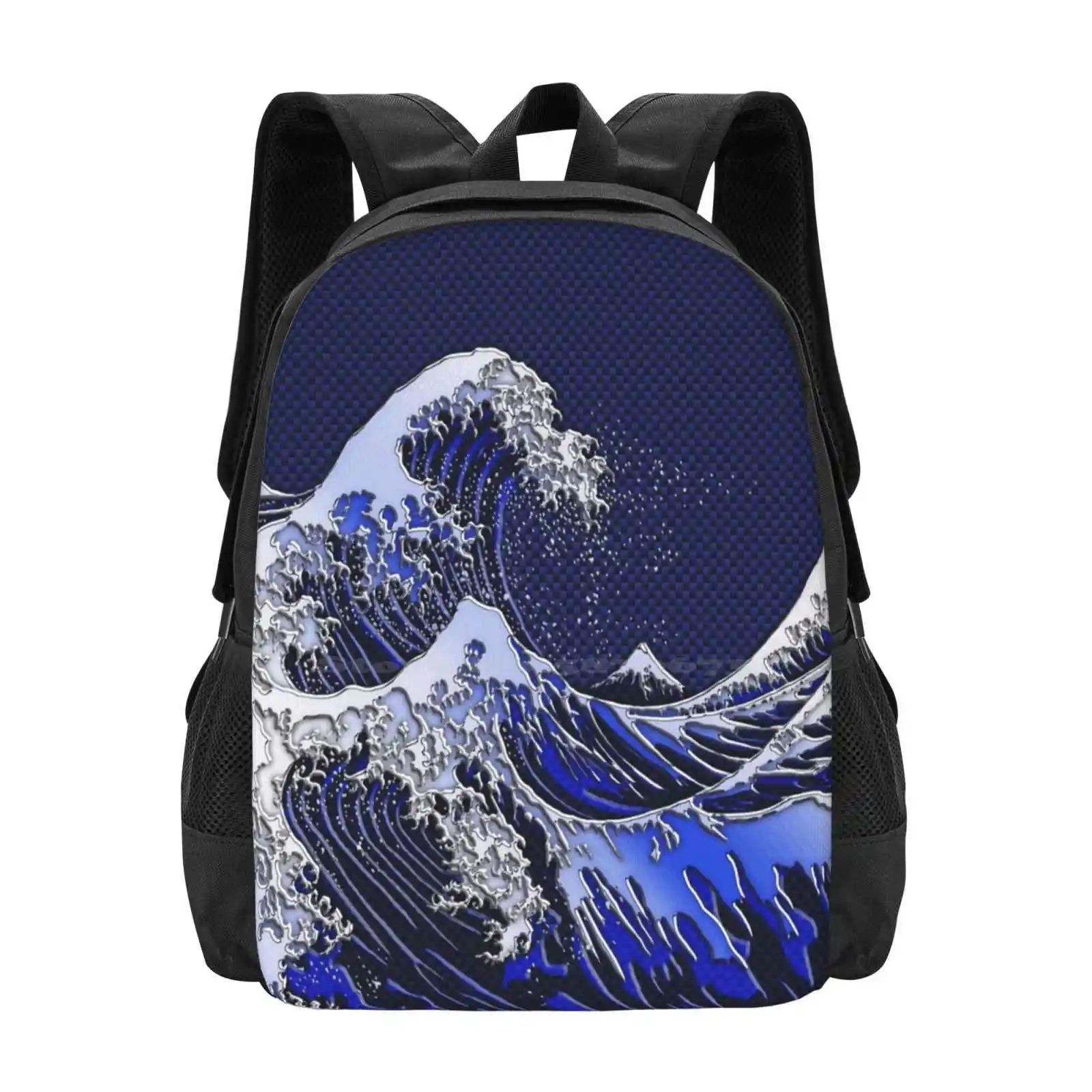 The Great Hokusai Wave Chrome Carbon Fiber Styles Hot Sale Backpack Fashion Bags Hokusai Japanese Chrome Carbon Fiber Navy Blue