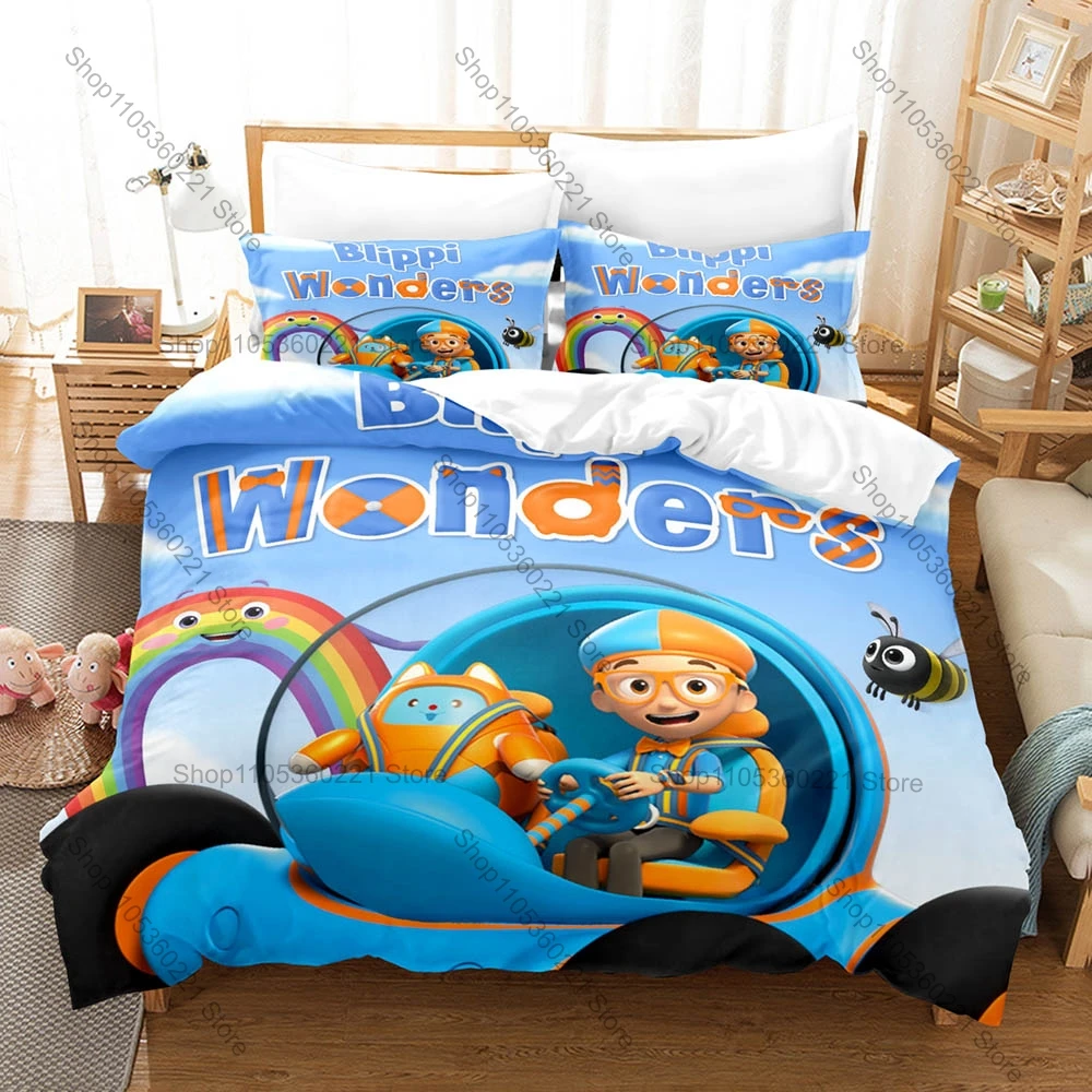 Blippi Wonders Duvet Cover + 2 Pillowcases 3D Cartoon Print Polyester Bedding Set Kawaii Bedroom Decor Bed Linens