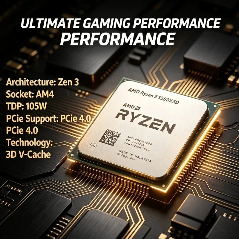 AMD Ryzen 5 5500X3D Desktop CPU 3D V-Cache Technology 96MB L3 Low Power 7NM AM4 Processor