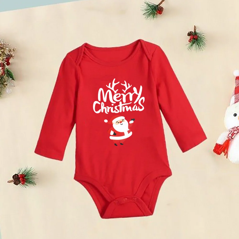 Merry Christmas Santa Print Baby Romper Newborn Red Cotton Bodysuit Infant Christmas Outfit Holiday Toddler Long Sleeve Jumpsuit