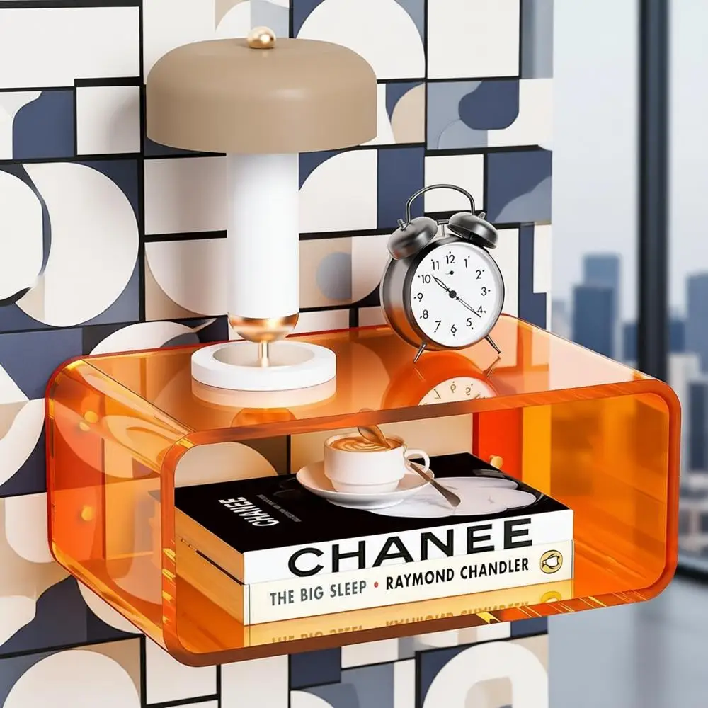 

Acrylic Floating Nightstand, Bedside Table, Nightstand Shelf Wall Mounted Bedside Shelf (Orange, Small)