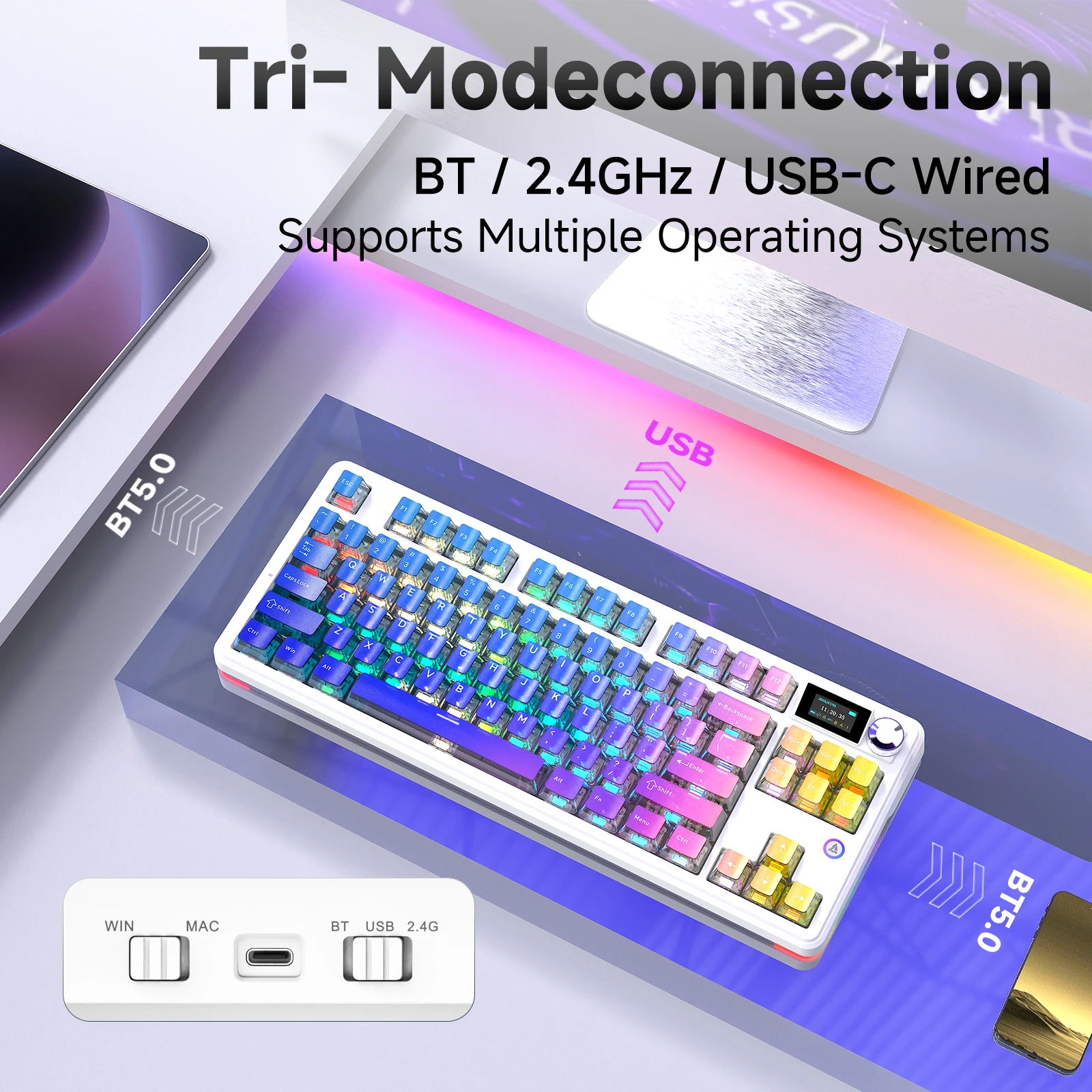 87-key Gaming Mechanical Keyboard Dual 8K Polling Rate 5000mAh Battery RGB Backlit For Gamer