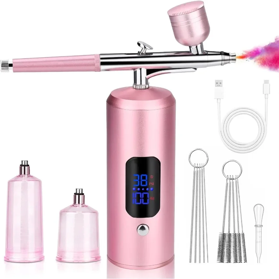 

Portable Rechargeable Cordless Airbrush Set with LCD Screen for Makeup Application Nail Art Decoration Cake Decorating Barber S