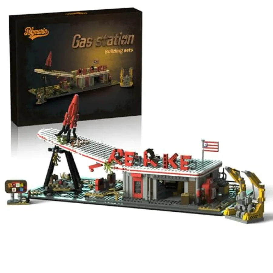 

Набор строительных блоков «Здание АЗС» - Модульный коллекционный комплект с минифигурками, 1768 деталей, для взрослых и подростков, для сцен из фильмов и игр