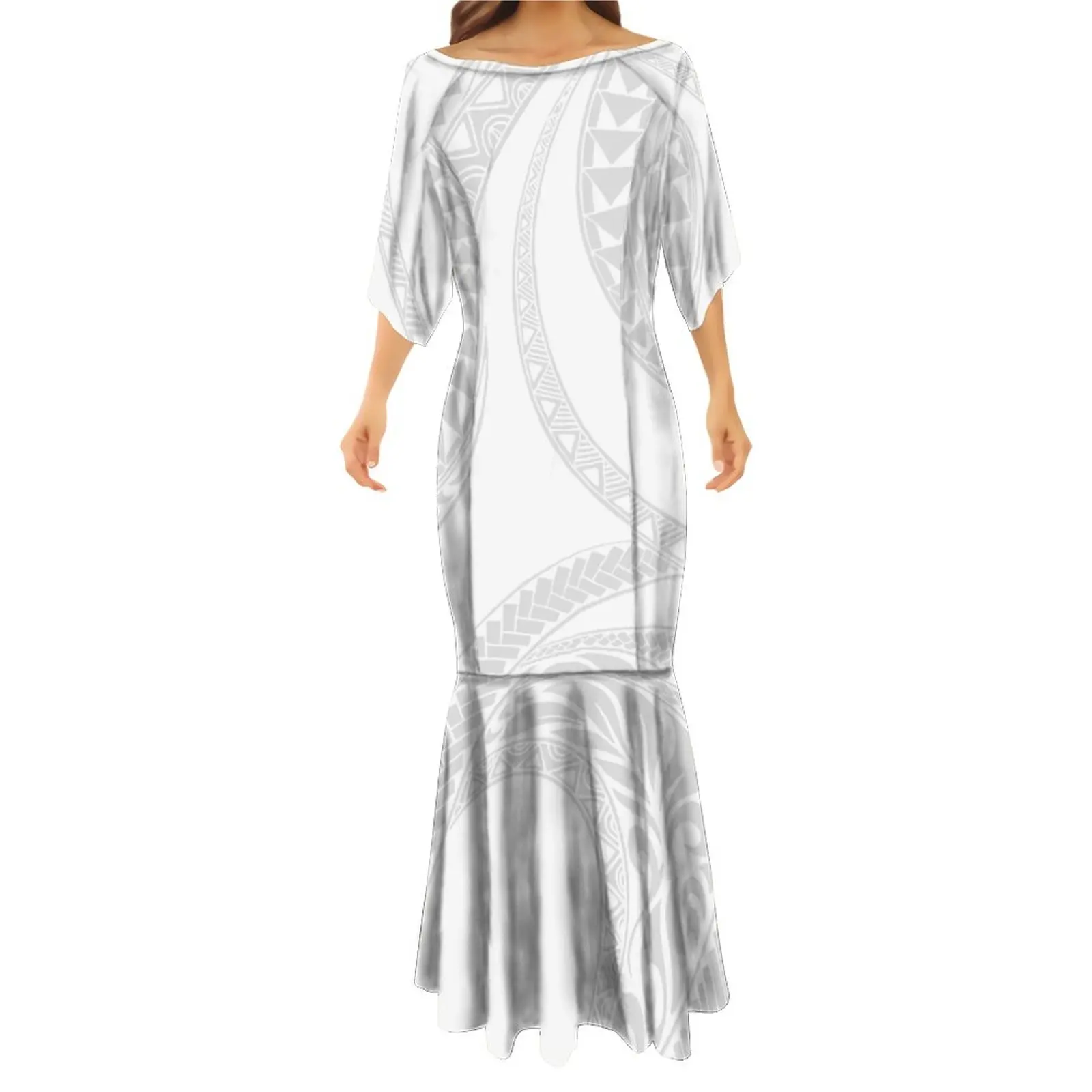 New Design Customized Mother's Day Gift Plus Size Womens Pleated Long Maxi Island Dress White Sunday Design Polynesian Dresses