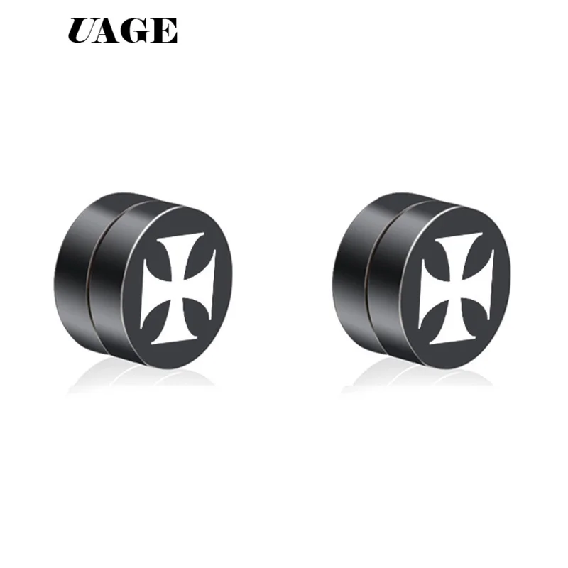 UAGE Iron Cross Magnetic Magnet Ear Stud Easy Use  Stud Earrings For Women Men Earrings Clip On No Ear Hole Gif 1Pair