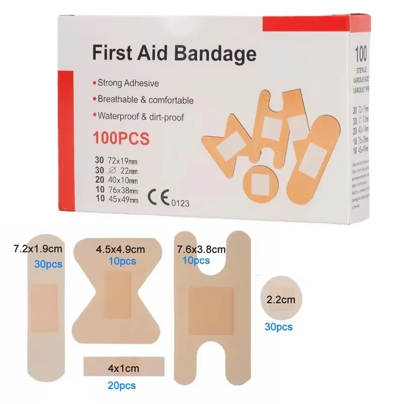 

100Pcs First Aid Multi Size Band-Aid Patch Waterproof Wound Plaster For Emergency Kits Home Travel First Aid Kit Accessories