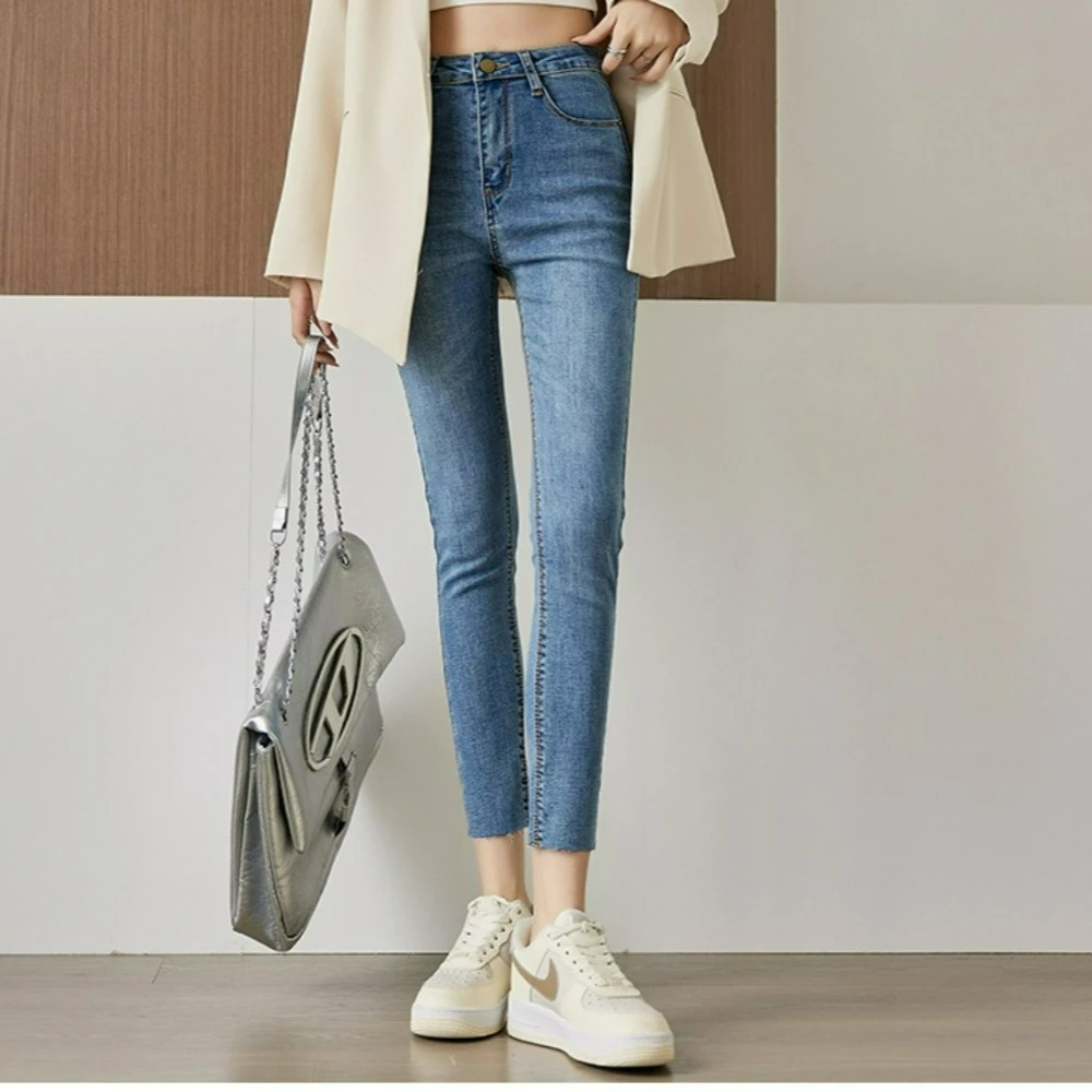 Womens High Waisted Skinny Jeans Stretchy Trendy Slimming Buttons Full Length Denim Pants