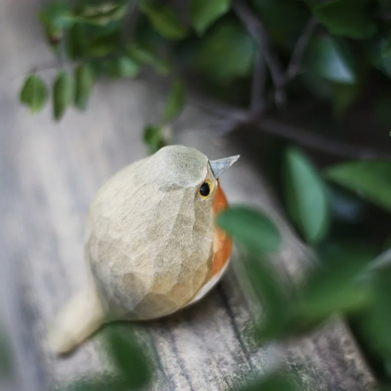 Adorno artístico de madera Natural hecho a mano, Robin bonito, escultura de animales de madera, decoración del hogar, decoración de paisaje de pájaro DIY, 1 ud.