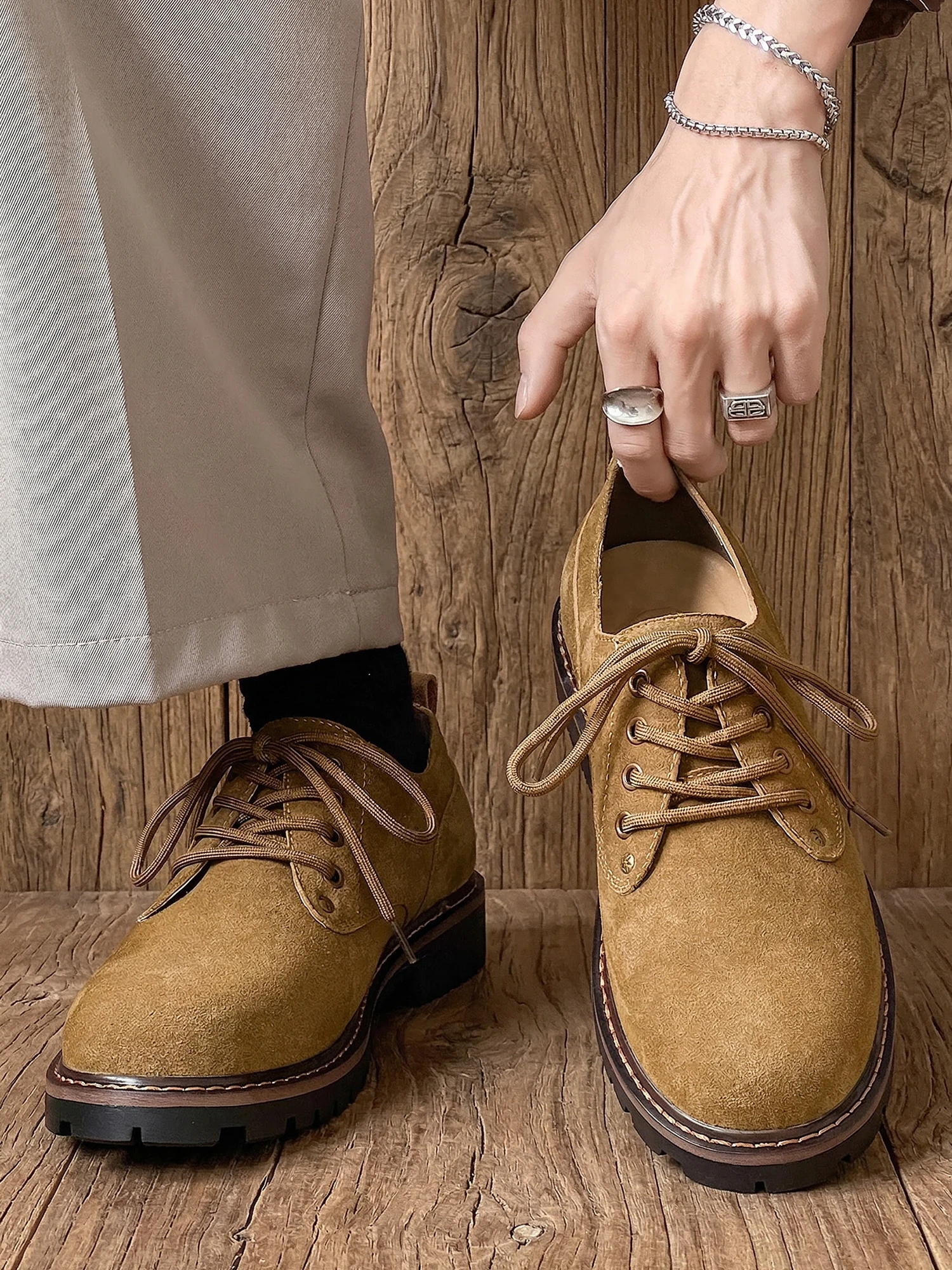 

Leather Men's Casual Shoes Low Cut Breathable Workwear Summer New Style Retro Color Office Low Help Industrial Shoes