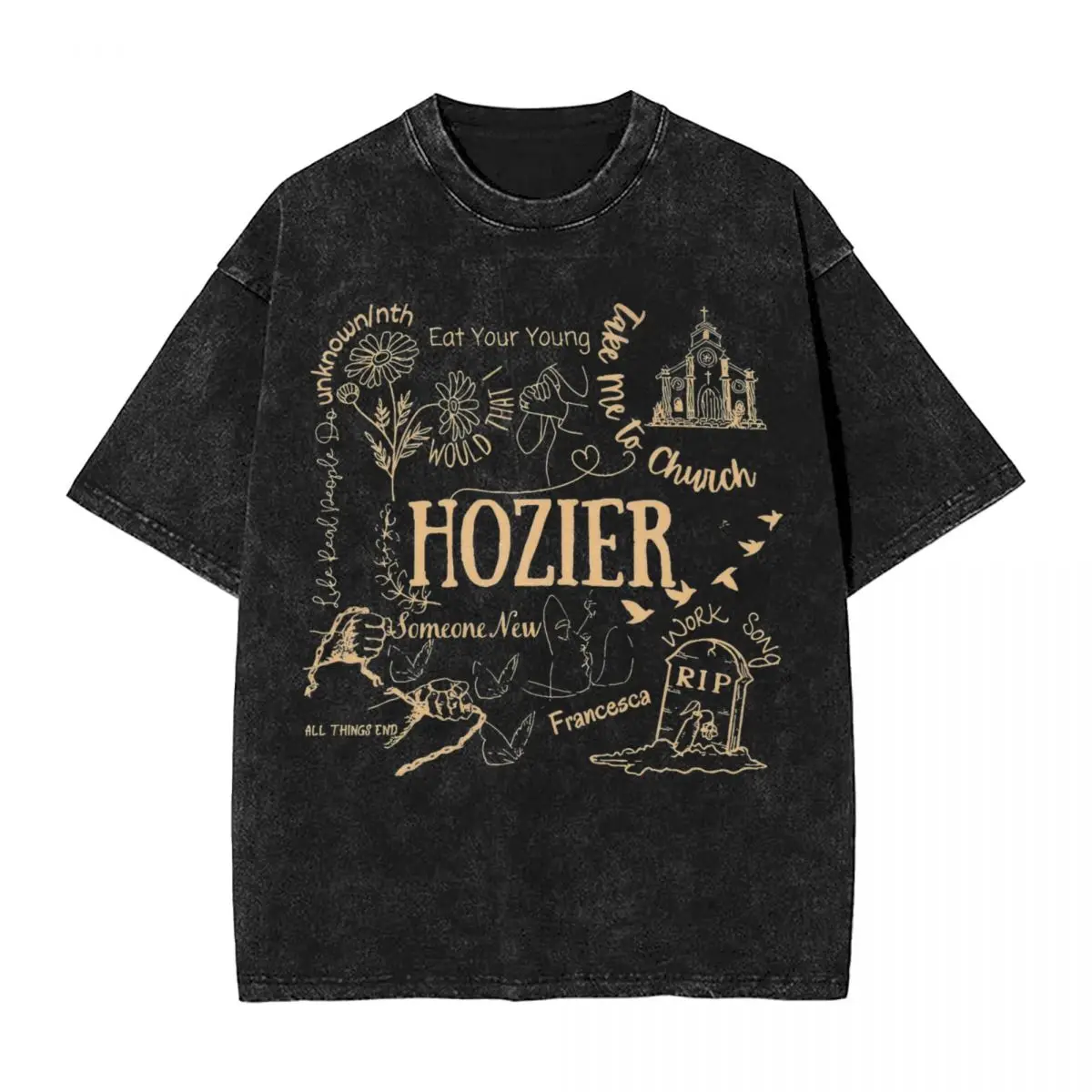 Hozier Unreal Unearth T Shirt Hip Hop Washed Short Sleeve Oversize T-Shirt Cool for Men Women Tops Streetwear Summer Tee Shirt