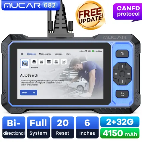 MUCAR 682 AI 지원 차량 진단 도구 CANFD 양방향 ECU 코딩 20가지 리셋 풀 시스템 진단 Obd2 스캐너 평생 무료