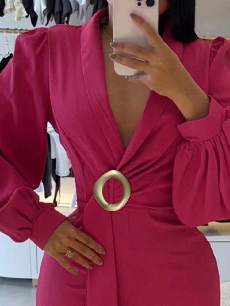 

Модные комбинезоны с высокой талией и широкими штанинами, элегантные женские комбинезоны с металлической пряжкой на шнуровке, темпераментные комбинезоны с v-образным вырезом и длинными рукавами