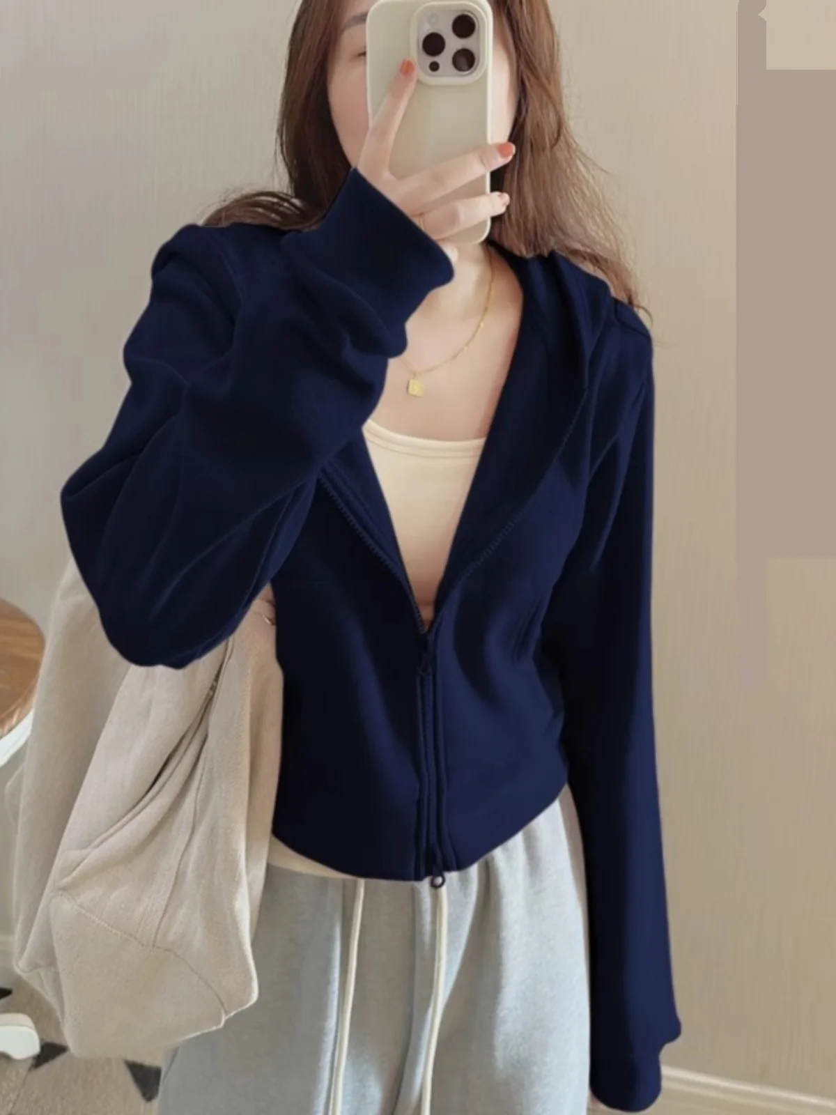 

Утепленная женская толстовка-кардиган оверсайз с капюшоном на молнии, синяя, в корейском стиле, с длинными рукавами