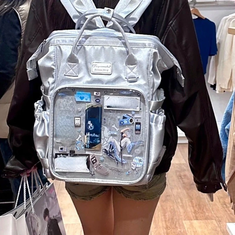 Japanese Fashion Y2k Aesthetic Backpack Fashion Casual Vintage Transparent Schoolbags Women All Match Ins Backpacks for Students