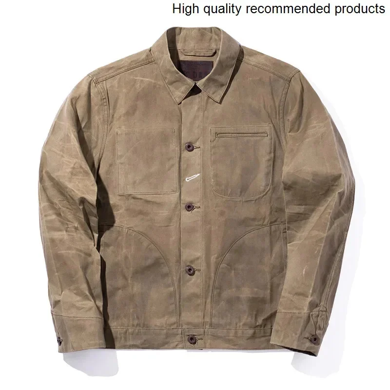 

vintage Qingtian workwear American heavyweight Yellowstone khaki canvas Amei khaki waxed jacket hard coat men's wear