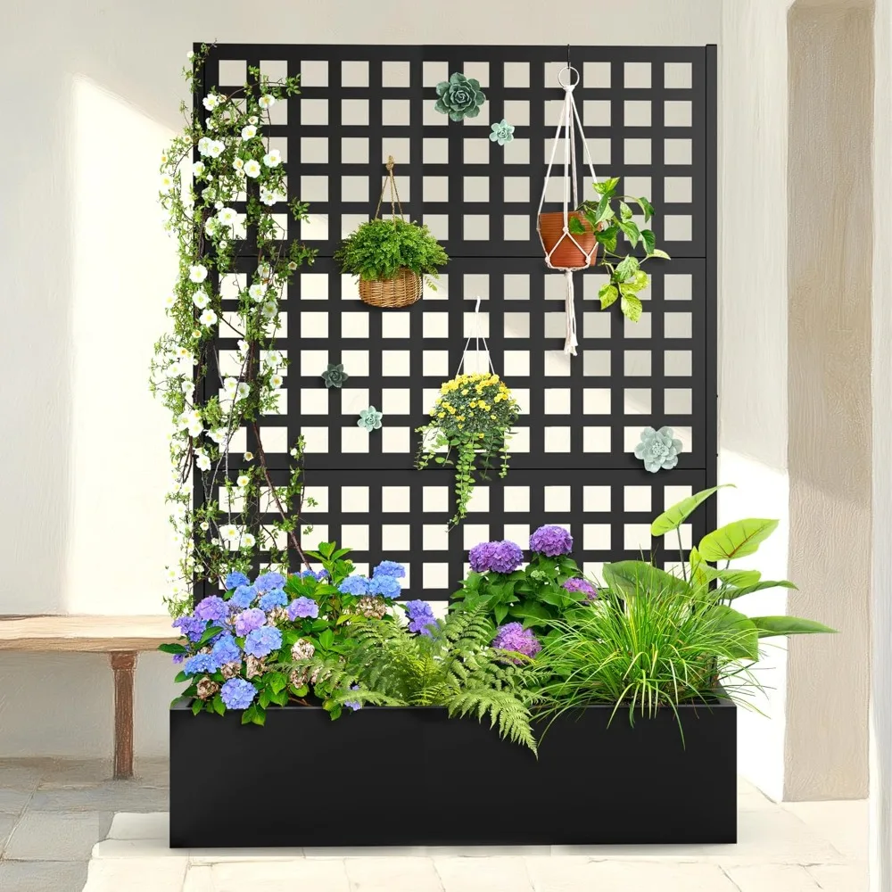 

Metal Planter Box with Trellis Raised Garden Bed with Trellis 71"x47"x16", Trellis with Planter Box & Privacy Screen