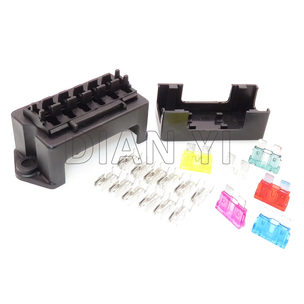 1 Set 6 Way AC Assembly Medium Standard Middle Blade Type Fuse Holder with 12pcs Terminals for Car Automobile Electromobile