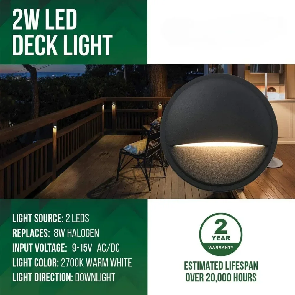 12 LED Deck Lights, Landscape Step Lights Fixtures, 2W Integrated LED Chips,Die-cast Aluminum 12V  Railing Post Accent Lighting