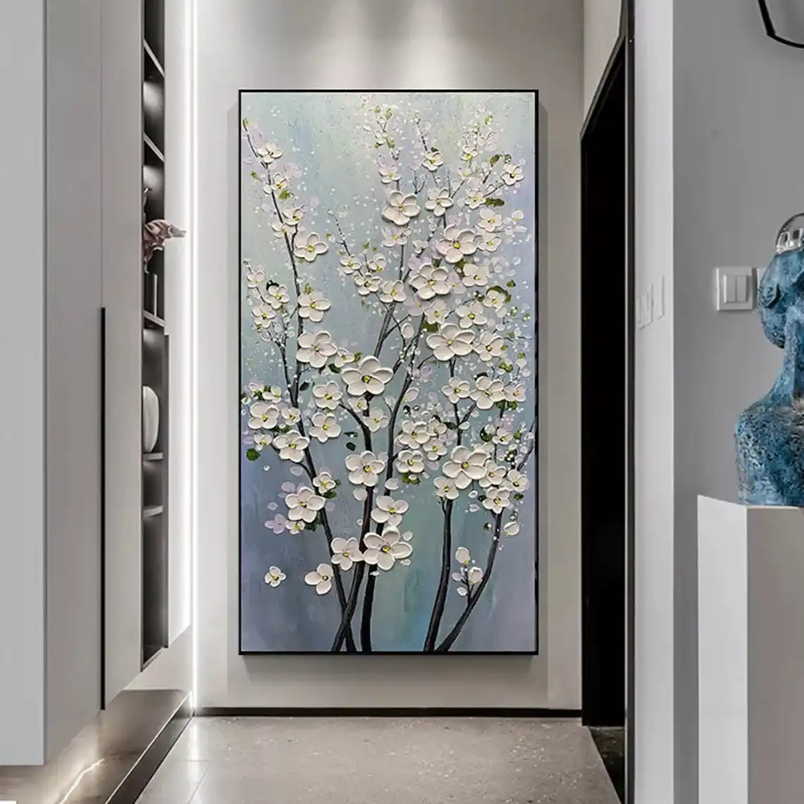 Modern Porch Decorative Painting Abstract Hand-Painted Flower Oil Painting On Canvas Thick Texture Canvas Painting Home Decor