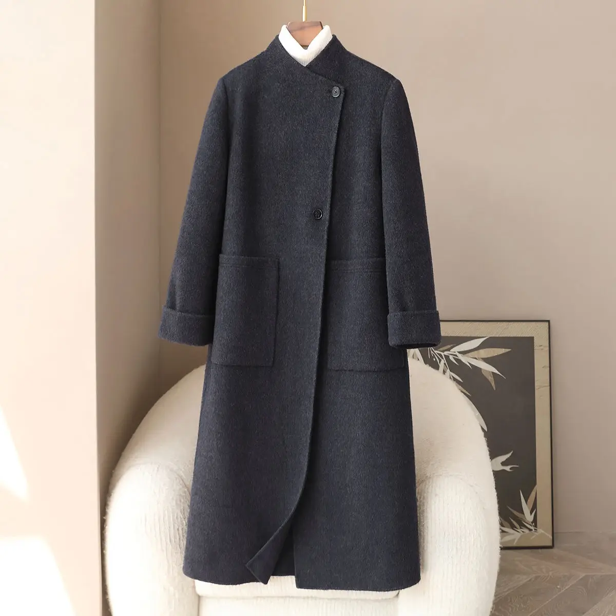 ملابس نسائية ربيعية جديدة لعام 2025 معطف مخملي الجمل 10% على الوجهين سترة صوفية بياقة واقفة غير رسمية #1