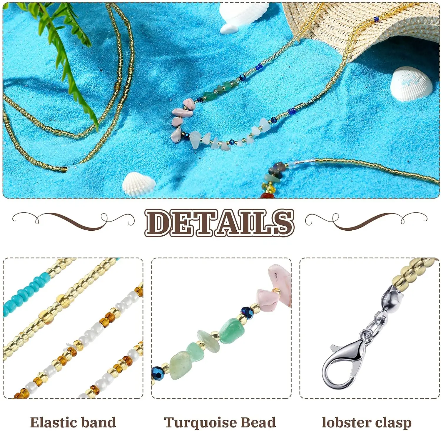 7 pièces perles de taille pour femmes bijoux perles de ventre chaînes été plage africaine Bikini corps chaînes de ventre bijoux