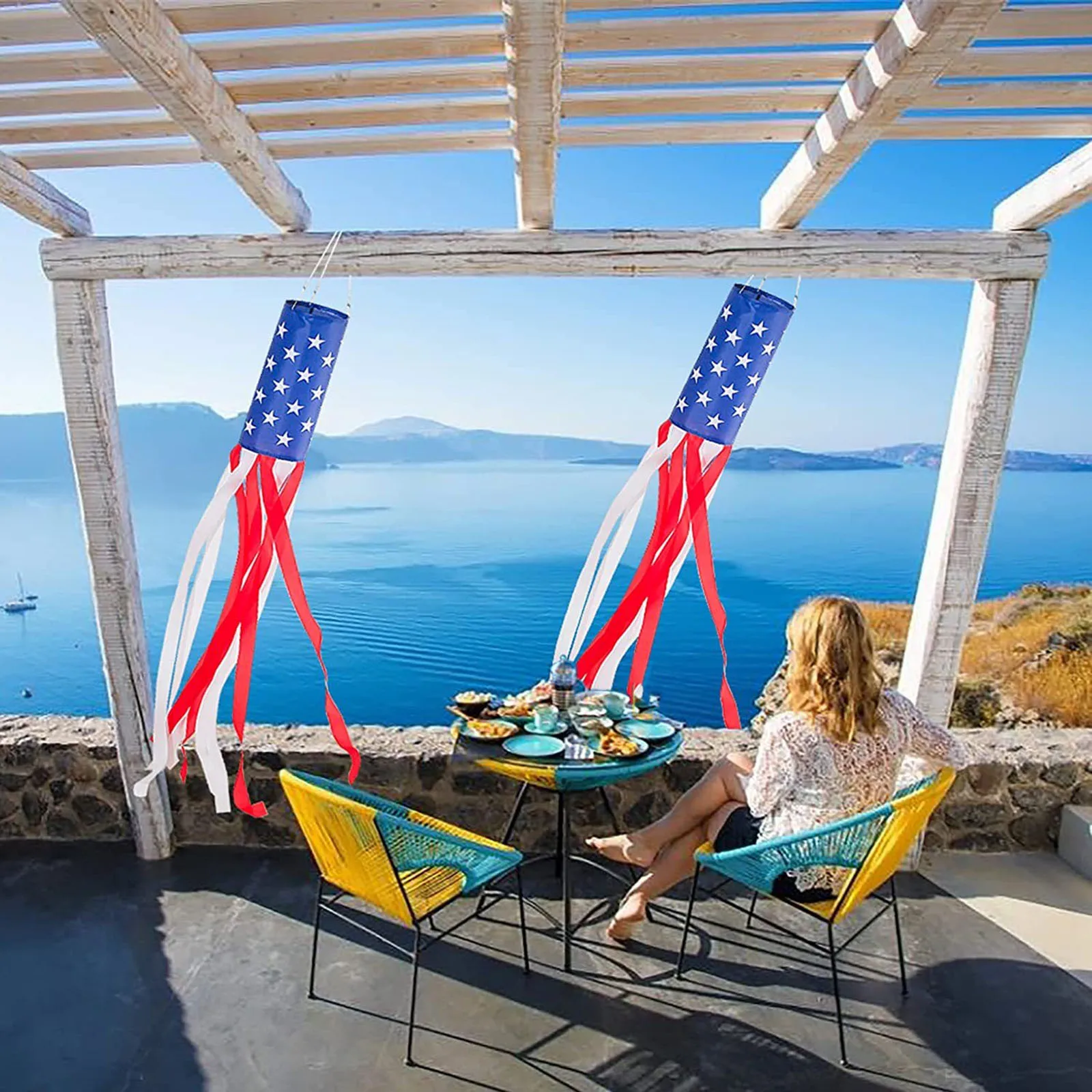 American Flag Windsock for Decoration, Outdoor Hanging Stars, Stripes USA Flags, Patriotic Decor, Independence Day 4th Of July