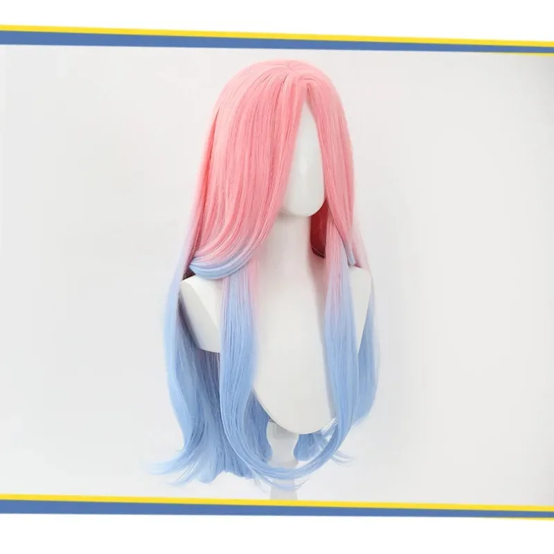 Mizi Cosplay Wig Long Curly Hair Pink Blue Dye Gradient Wig Cosplay Anime Alien Stage Mizi Wig Heat Resistant Synthetic