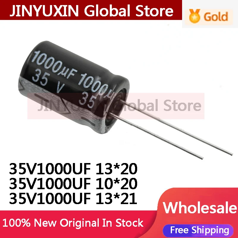 20Pcs 35V1000UF 13 * 20mm 10 * 20mm 13 * 21 1000UF/35V direct insertion aluminum electrolytic capacitor In Stock Wholesale