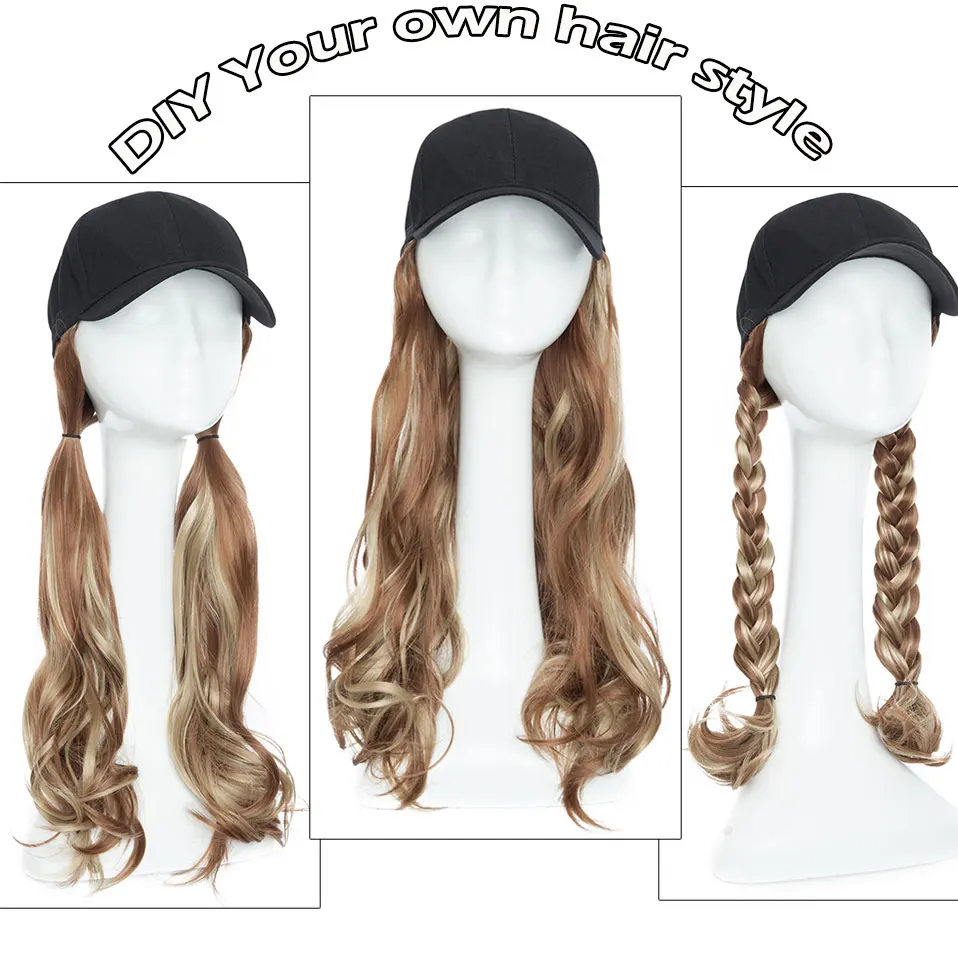 Benehair Synthetic Fluffy Natural Wavy Hair Wigs Cap Straight Baseball Wig Bob Wig Kinky Curly Adjustable Hat Wig Cap With Hair