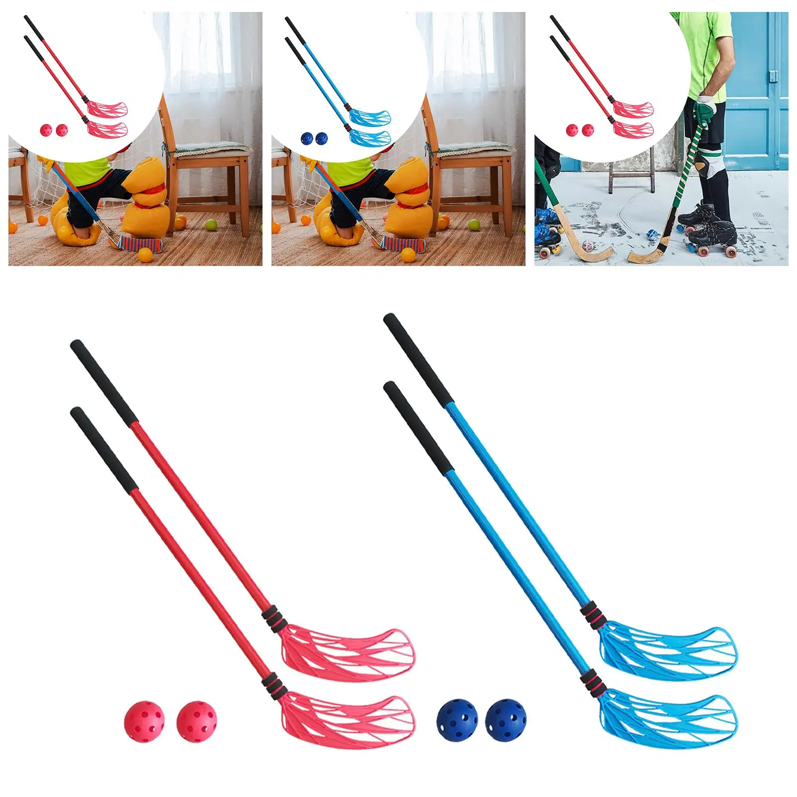 

2x Floor Hockey Sticks Preschool Interactive Game Sensory Training Tool Outdoor Sports Equipment for Boys Girls Children Youth
