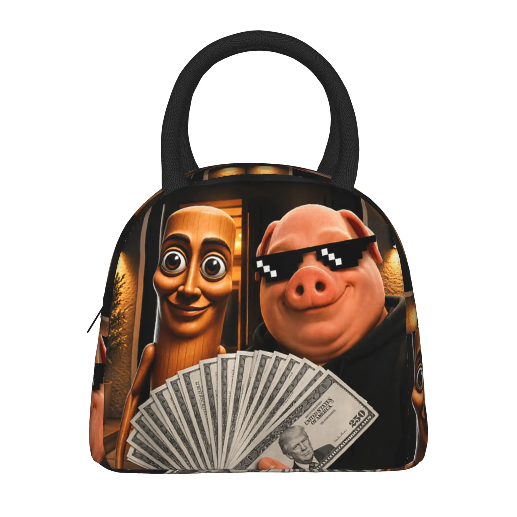 Unexpected Front Door Visitor John Pork Tung Sahur AI Meme Lunch Bag Leisure Lunch Box School Thermal Lunch Bags For Women