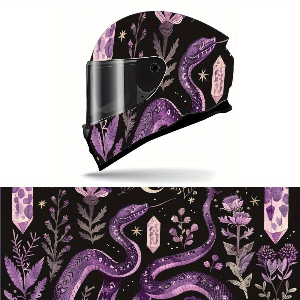 

Purple Crystal Spirit Snake PVC Motorcycle Helmet Vinyl Wrap, Self-Adhesive Waterproof Sticker, Anti-Scratch Decorative Film for