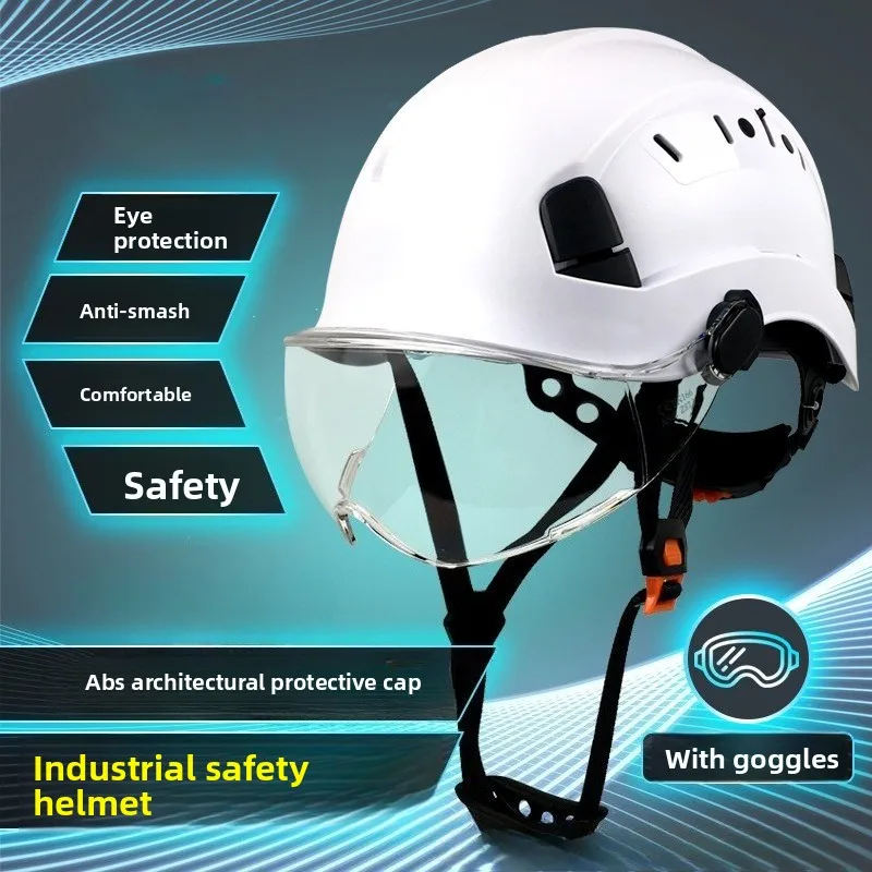 

CE Construction Safety Helmet With Visor Built In Goggles For Engineer ABS Hard Hat ANSI Industrial Work Cap Head Protection New