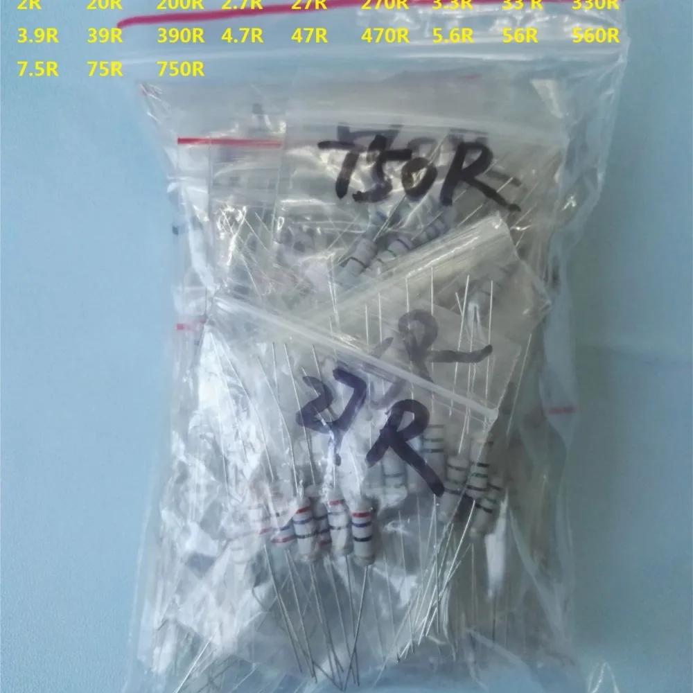 

1W Carbon Film Rsistor Kit 30Values X 10pcs=300PCS 0.1R~750 Ohm 5% Assorted Kit Resistance 0.33/1.5/2.0/2.7/3.9/4.7/5.6/10/75R