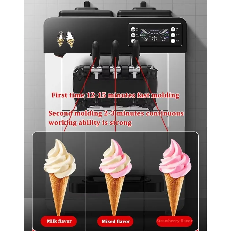 3 Flavor Tabletop Soft Serve Machine, Commercial Automatic Ice Cream Maker, Ideal for Dessert Shop & Catering Business