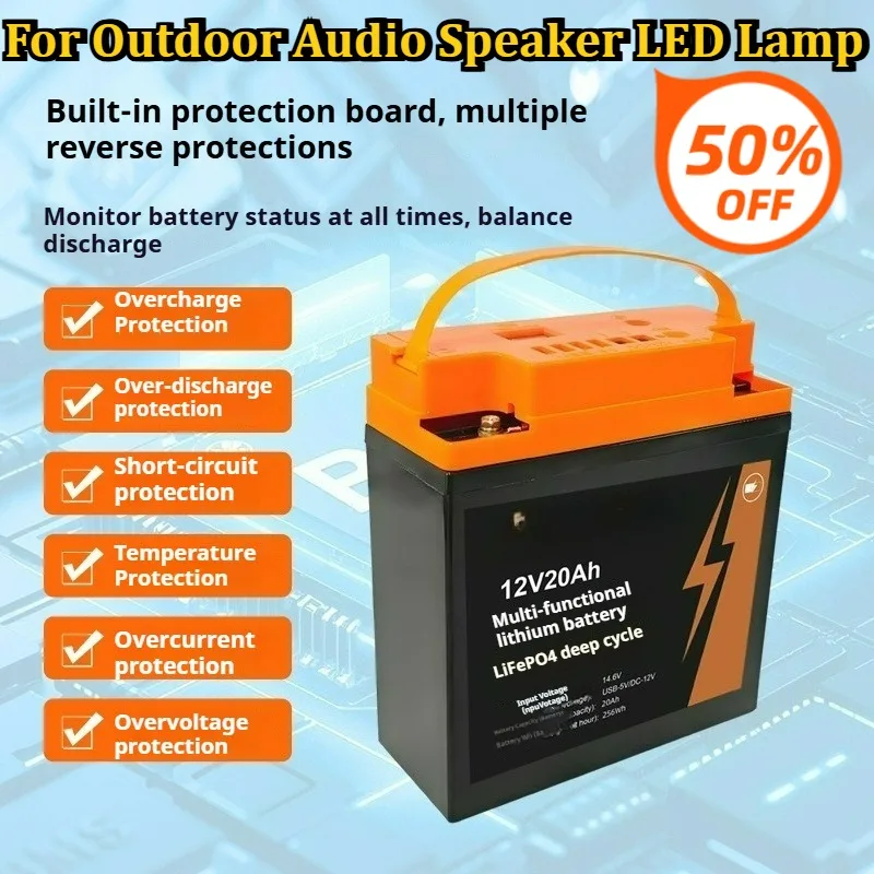 12V 20Ah LiFePO4 High Power Storage for Outdoor Audio Speaker LED Lamp Power Inverter Backup Power Supply Rechargeable Battery