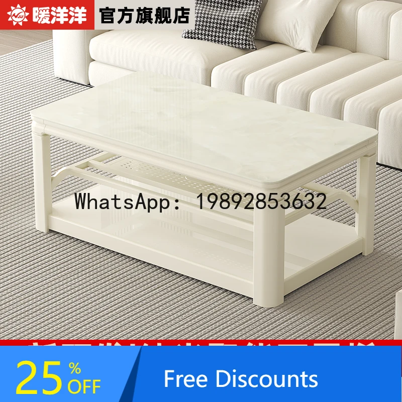 

XL Cream Style Living Room Home Use Adjustable Electric Heating Table Fire Warmer Coffee Table Combo