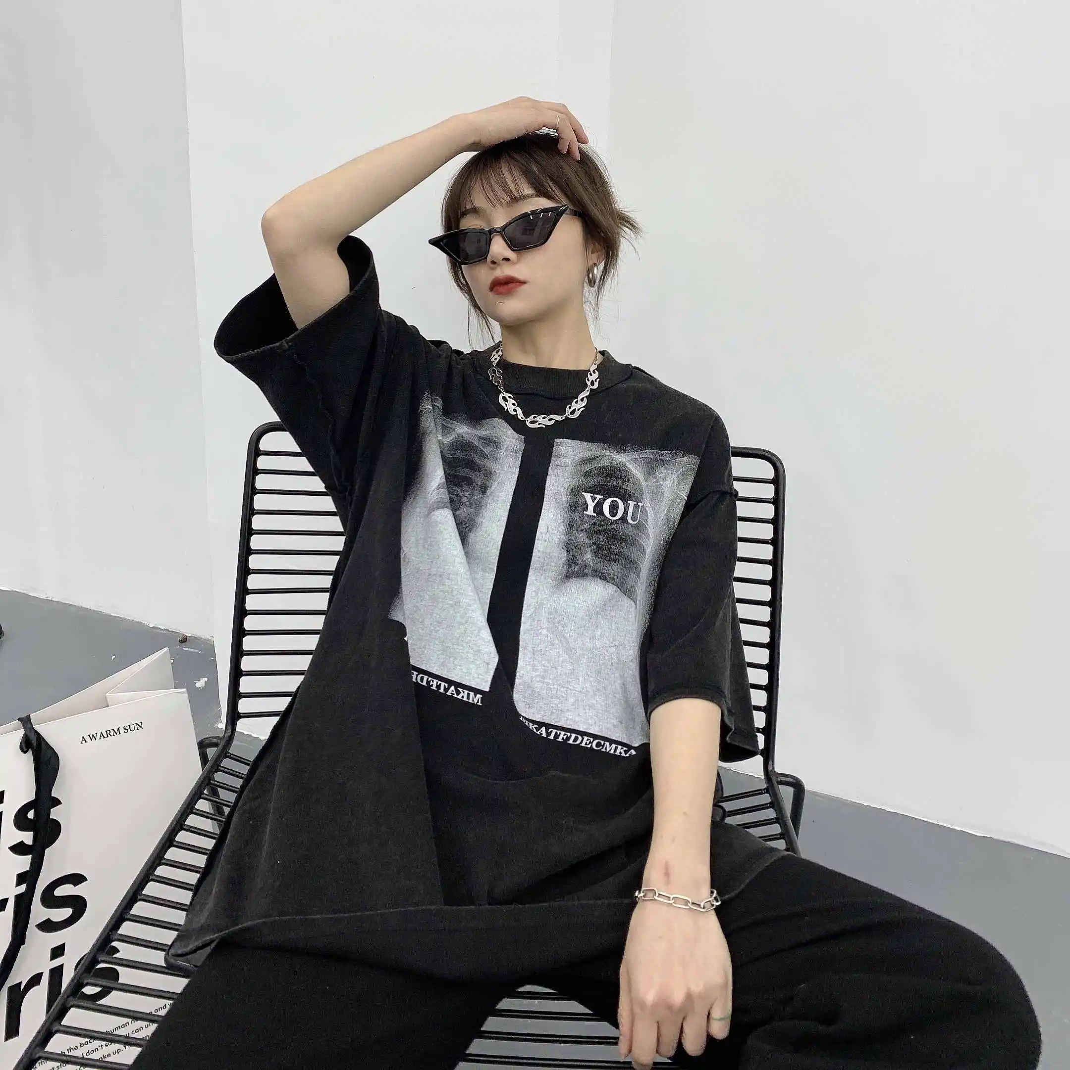 Loose cotton T-shirt summer extra large size women loose Korean style slimming half sleeved top trendy  sweatshirt kadın y2k top