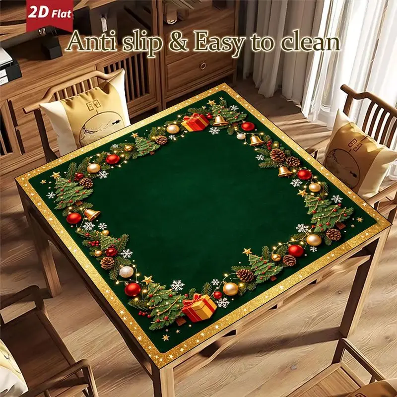 VIKAMA Christmas Mahjong Mat Non‑Slip Noise Reduction Square Game Table Pad for Holiday Party Family Game Home Decor