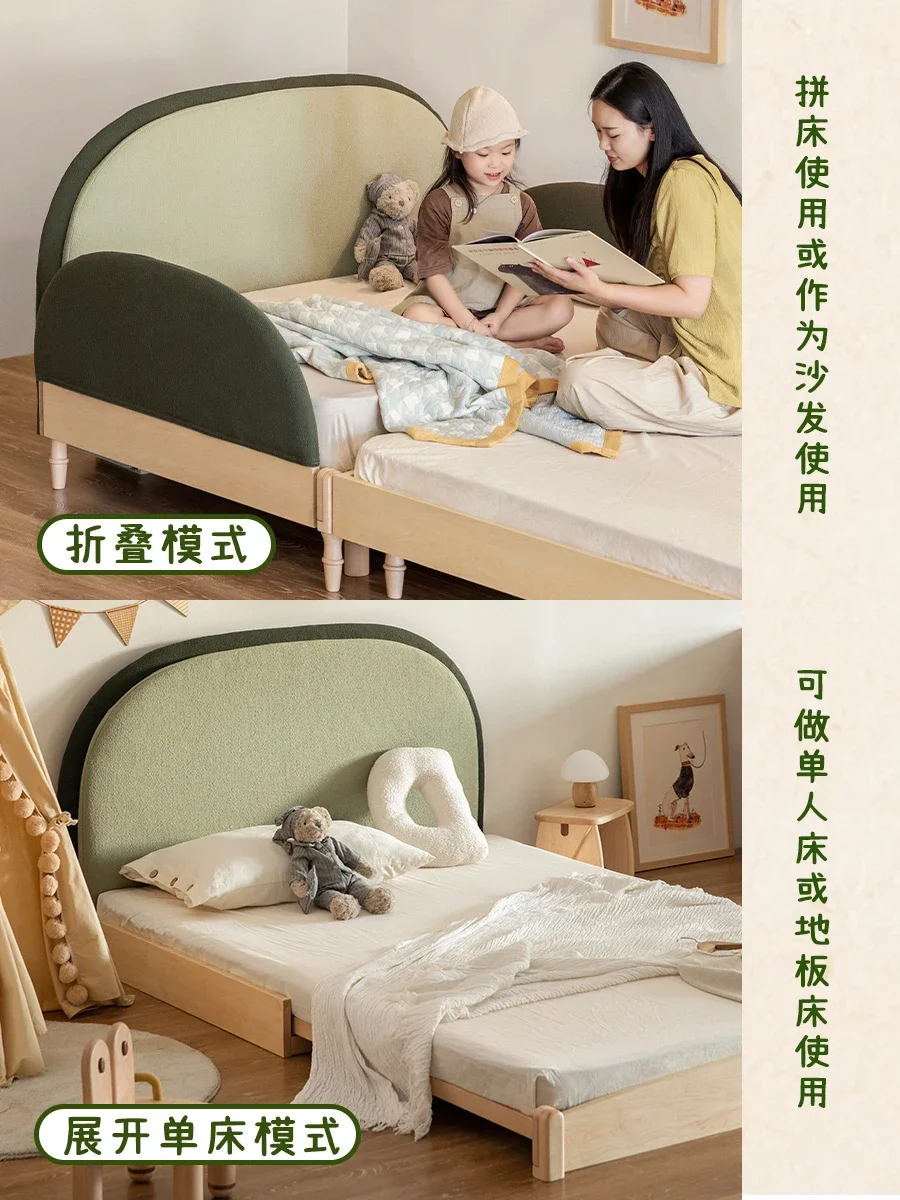 Children's bed Solid wood pull-out environmental protection single bed Children's room Bedroom Soft bag folding