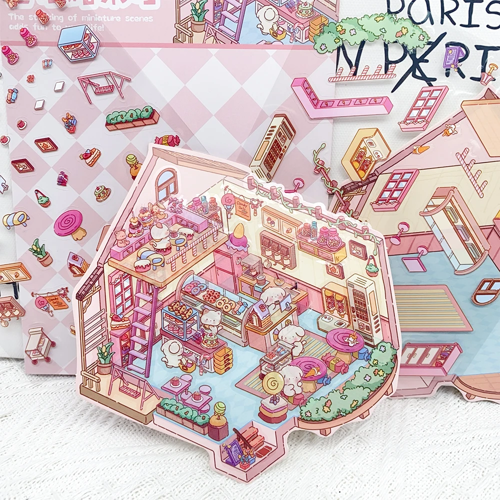 

Cartoon Fairy Tale Candy House Miniature Scene 3D Landscaping Stickers DIY Scene Stacking and Pasting Hand Account Creative Gift