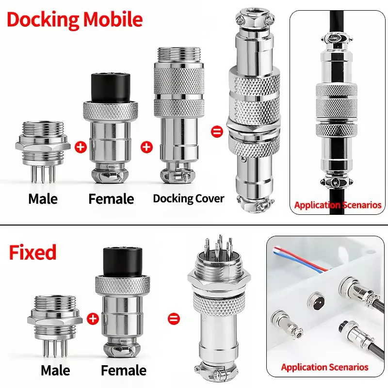 GX12 Aviation Connector 2/3/4/5/6/7 Pin Metal Male Female Plug Socket Fixed & Docking Mobile Wire Panel Circular Connector Set