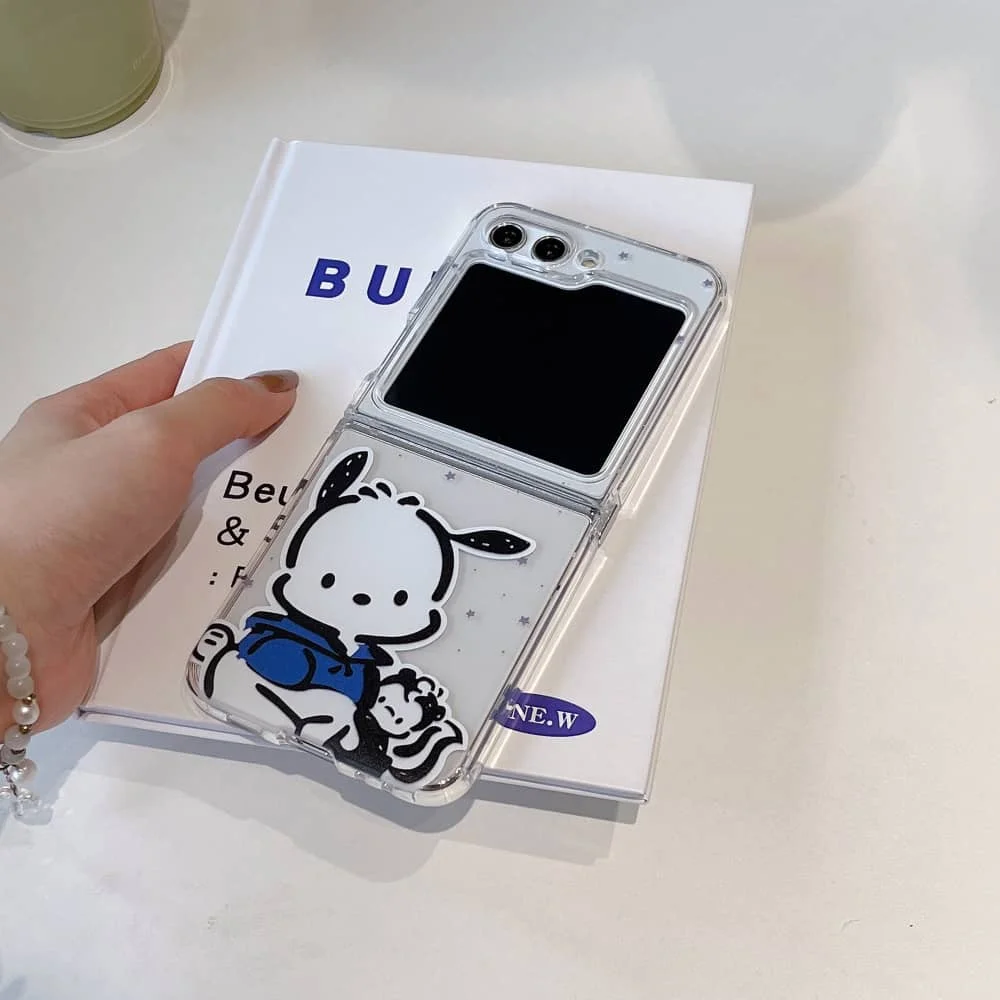 Cute Cartoon Anime Role Pochacco Phone Case for Samsung Galaxy Z Flip 4 ZFlip 5 5G Soft Folding Screen Kickstand Protect Cover