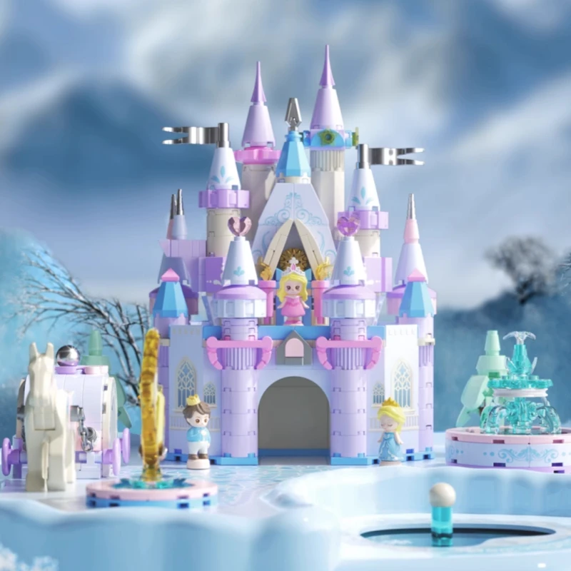 

Ice and Snow Dream Magic Castle Building Blocks Cartoon Princess Fantasy Toy Puzzle Model Ornaments Collection Gift