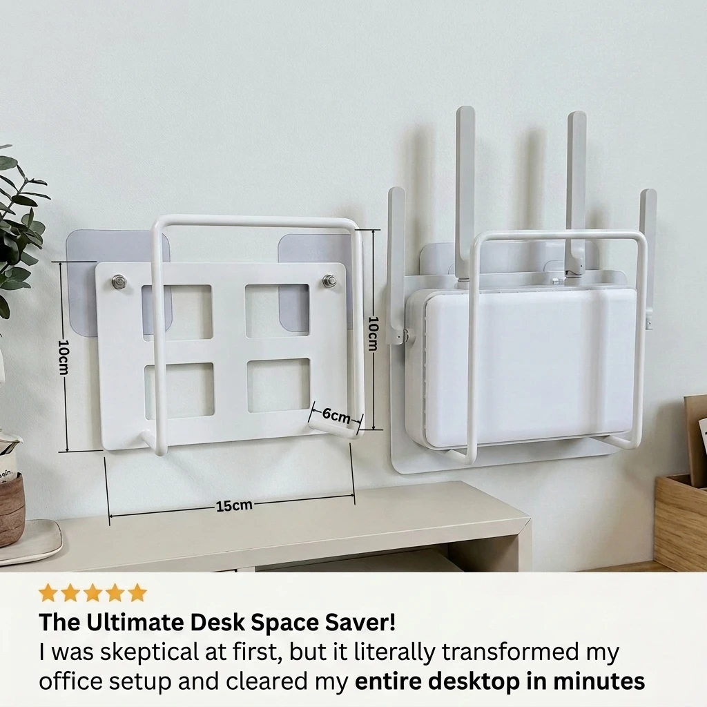 Wall Mount Router Stand Rack with Cable Management Design for Storage Box Bracket and Top Box, No Drilling Required, Wi-Fi Rack view 6