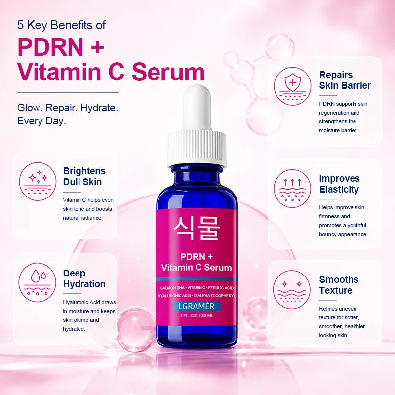 PDRN Vitamin C Serum Hyaluronic Acid Ferulic Acid Brightening Hydrating Anti-oxidation Repair Facial Skin Care Essence 30ml/50ml